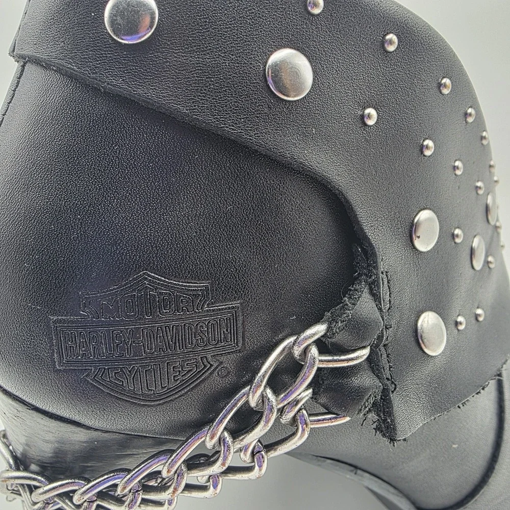 Harley-Davidson Lena Boots Women's 8.5 Black‎ Leather Studded Chain Moto Heels